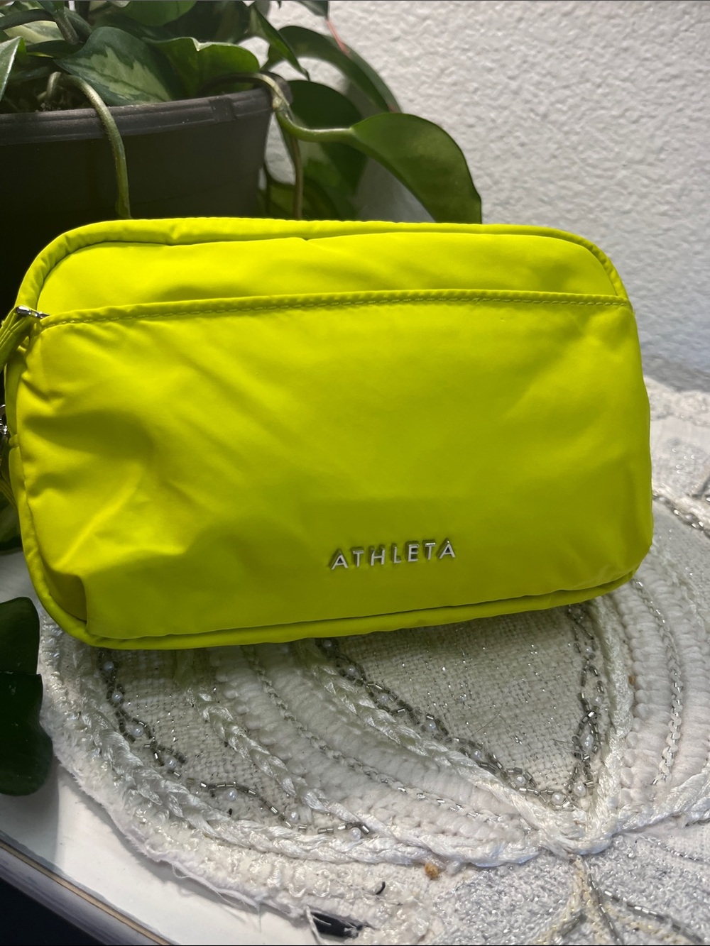 Athleta Neon Yellow Nylon Cosmetic Pouch